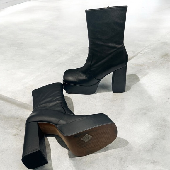 Y2K L’Intervalle Black Leather Platform Ankle Boots Sz 41 - Picture 8 of 14
